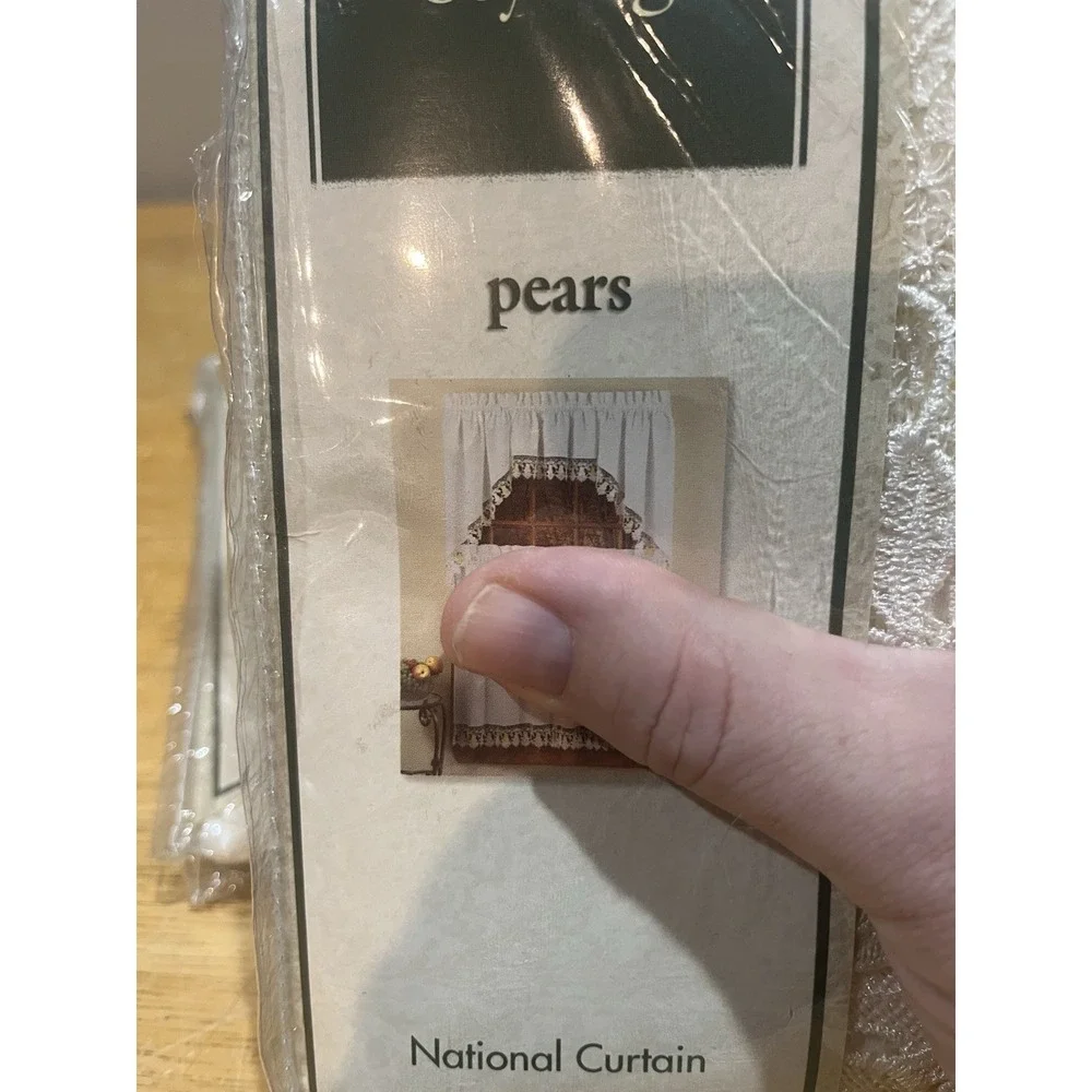 Vtg National Curtain Lace‎ Pear Swag Ecru Valance Fruit 58x35